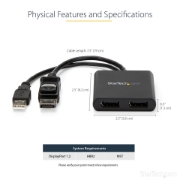 Picture of StarTech.com 2-Port Multi Monitor Adapter - DisplayPort 1.2 MST Hub - Dual 4K 30Hz or 1080p - USB Bus Powered - Video Splitter for Extended Desktop Mode on Windows PCs Only - DP to 2x DP