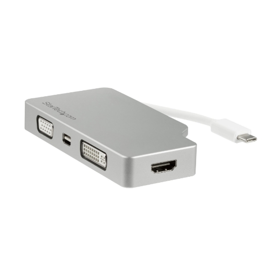 Image de StarTech.com Adaptateur Multiport USB-C avec HDMI/VGA/Mini DisplayPort ou DVI - Convertisseur Moniteur USB Type C vers HDMI 1.4 ou mDP 1.2 (4K) - VGA ou DVI (1080p) - Aluminium Argenté