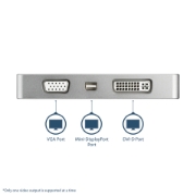 Image de StarTech.com Adaptateur Multiport USB-C avec HDMI/VGA/Mini DisplayPort ou DVI - Convertisseur Moniteur USB Type C vers HDMI 1.4 ou mDP 1.2 (4K) - VGA ou DVI (1080p) - Aluminium Argenté