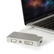 Image de StarTech.com Adaptateur Multiport USB-C avec HDMI/VGA/Mini DisplayPort ou DVI - Convertisseur Moniteur USB Type C vers HDMI 1.4 ou mDP 1.2 (4K) - VGA ou DVI (1080p) - Aluminium Argenté