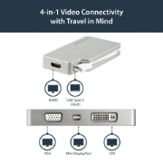 Image de StarTech.com Adaptateur Multiport USB-C avec HDMI/VGA/Mini DisplayPort ou DVI - Convertisseur Moniteur USB Type C vers HDMI 1.4 ou mDP 1.2 (4K) - VGA ou DVI (1080p) - Aluminium Argenté