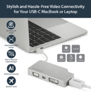Image de StarTech.com Adaptateur Multiport USB-C avec HDMI/VGA/Mini DisplayPort ou DVI - Convertisseur Moniteur USB Type C vers HDMI 1.4 ou mDP 1.2 (4K) - VGA ou DVI (1080p) - Aluminium Argenté