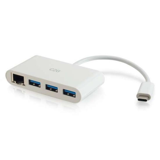 Picture of C2G USB C Ethernet and 3-Port USB Hub - White - Hub - 3 Ports