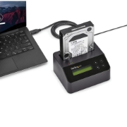 Picture of StarTech.com Single Bay Hard Drive Eraser, Standalone HDD/SSD Sanitizer, 4Kn, USB 3.0 to SATA III (6 Gbps), 9 Erase Modes, LCD Display, Secure Erase Hard Disk Sanitizer Dock, DB-9 Printer Port, TAA Compliant