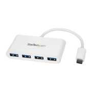 Picture of StarTech.com 4 Port USB C Hub with 4x USB-A Ports (USB 3.0 SuperSpeed 5Gbps) - USB Bus Powered - Portable/Laptop USB-C to USB-A Adapter Hub - USB 3.1 Gen 1/USB 3.2 Gen 1 Type-C Hub - White~4 Port USB C Hub with 4x USB-A Ports (USB 3.0 SuperSpeed 5Gbps) - USB Bus Powered - Portable/Laptop USB-C to USB-A Adapter Hub - USB 3.2 Gen 1 Type-C Hub - White