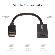 Picture of StarTech.com DisplayPort to HDMI Adapter - DP 1.2 to HDMI Video Converter 1080p - DP to HDMI Monitor/TV/Display Cable Adapter Dongle - Passive DP to HDMI Adapter - Latching DP Connector