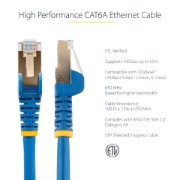 Picture of StarTech.com 0.50m CAT6a Ethernet Cable - 10 Gigabit Shielded Snagless RJ45 100W PoE Patch Cord - 10GbE STP Network Cable w/Strain Relief - Blue Fluke Tested/Wiring is UL Certified/TIA