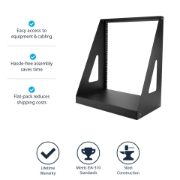 Picture of StarTech.com 2-Post 12U Heavy-Duty Desktop Server Rack, Small Open Frame 19in Computer Rack, Compact Network Rack for AV / Studio / Data / IT Equipment, TAA Compliant - Free Standing Two-Post Home/Office Rack