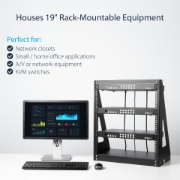 Picture of StarTech.com 2-Post 12U Heavy-Duty Desktop Server Rack, Small Open Frame 19in Computer Rack, Compact Network Rack for AV / Studio / Data / IT Equipment, TAA Compliant - Free Standing Two-Post Home/Office Rack