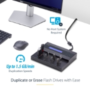 Picture of StarTech.com Standalone 1 to 7 USB Thumb Drive Duplicator and Eraser, Multiple USB Flash Drive Copier, System and File and Whole-Drive Copy at 1.5 GB/min, Single and 3-Pass Erase, LCD Display