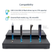 Picture of StarTech.com Standalone 1 to 7 USB Thumb Drive Duplicator and Eraser, Multiple USB Flash Drive Copier, System and File and Whole-Drive Copy at 1.5 GB/min, Single and 3-Pass Erase, LCD Display