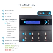 Picture of StarTech.com Standalone 1 to 7 USB Thumb Drive Duplicator and Eraser, Multiple USB Flash Drive Copier, System and File and Whole-Drive Copy at 1.5 GB/min, Single and 3-Pass Erase, LCD Display