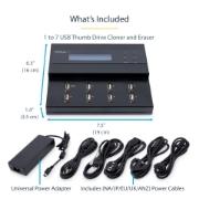 Picture of StarTech.com Standalone 1 to 7 USB Thumb Drive Duplicator and Eraser, Multiple USB Flash Drive Copier, System and File and Whole-Drive Copy at 1.5 GB/min, Single and 3-Pass Erase, LCD Display