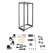 Picture of StarTech.com 4-Post 42U Mobile Open Frame Server Rack, Four Post 19" Network Rack with Wheels, Rolling Rack with Adjustable Depth for Computer/AV/Data/IT Equipment - Casters, Leveling Feet or Floor Mounting