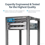 Picture of StarTech.com 4-Post 42U Mobile Open Frame Server Rack, Four Post 19" Network Rack with Wheels, Rolling Rack with Adjustable Depth for Computer/AV/Data/IT Equipment - Casters, Leveling Feet or Floor Mounting