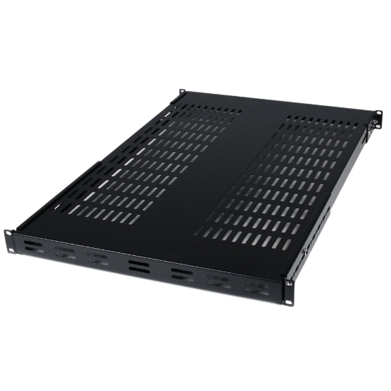 Picture of StarTech.com 1U Adjustable Vented Server Rack Mount Shelf - 175lbs - 19.5 to 38in Adjustable Mounting Depth Universal Tray for 19" AV/ Network Equipment Rack - 27.5in Deep