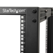 Picture of StarTech.com 4-Post 25U Mobile Open Frame Server Rack, Four Post 19in Network Rack with Wheels, Rolling Rack with Adjustable Depth for Computer/AV/Data/IT Equipment - Casters, Leveling Feet or Floor Mounting