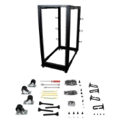 Picture of StarTech.com 4-Post 25U Mobile Open Frame Server Rack, Four Post 19in Network Rack with Wheels, Rolling Rack with Adjustable Depth for Computer/AV/Data/IT Equipment - Casters, Leveling Feet or Floor Mounting