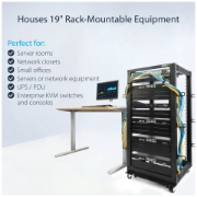 Picture of StarTech.com 4-Post 25U Mobile Open Frame Server Rack, Four Post 19in Network Rack with Wheels, Rolling Rack with Adjustable Depth for Computer/AV/Data/IT Equipment - Casters, Leveling Feet or Floor Mounting