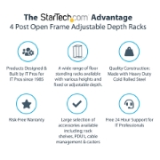 Picture of StarTech.com 4-Post 25U Mobile Open Frame Server Rack, Four Post 19in Network Rack with Wheels, Rolling Rack with Adjustable Depth for Computer/AV/Data/IT Equipment - Casters, Leveling Feet or Floor Mounting