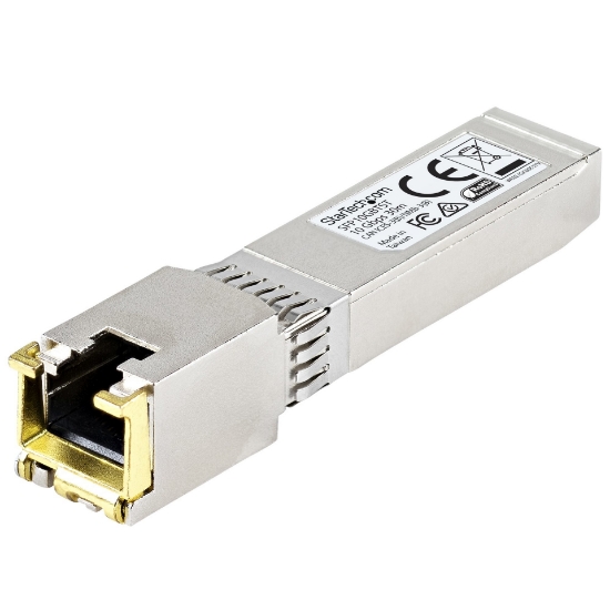 Picture of StarTech.com MSA Compliant SFP+ Transceiver Module - 10GBASE-T~MSA Uncoded SFP+ Module - 10GBASE-T - SFP to RJ45 Cat6/Cat5e - 10GE Gigabit Ethernet SFP+ - RJ-45 30m