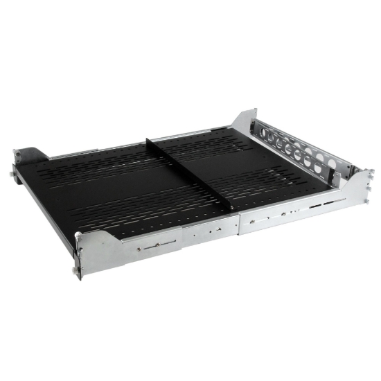 Picture of StarTech.com 2U Vented Sliding Server Rack Shelf w/ Cable Management Arm - 27.7 to 31.6in Adjustable Mounting Depth - 50lb - 19” Server Tray Shelf for Equipment Rack - 24in Deep