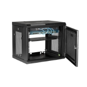 Picture of StarTech.com 2-Post 9U Wall Mount Network Cabinet with 1U Shelf, 19" Wall-Mounted Server Rack for Data / Networking / AV / Electronics / Computer Equipment, Small Vented Rack Enclosure