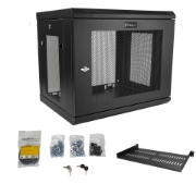 Picture of StarTech.com 2-Post 9U Wall Mount Network Cabinet with 1U Shelf, 19" Wall-Mounted Server Rack for Data / Networking / AV / Electronics / Computer Equipment, Small Vented Rack Enclosure