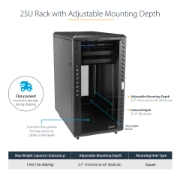 Picture of StarTech.com 4-Post 25U Server Rack Cabinet, Lockable 19" Data Rack Cabinet for Computer / AV / IT Equipment, Office / Home Network Rack with Casters & Adjustable Mounting Rails