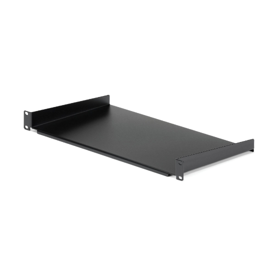 Picture of StarTech.com 1U Fixed Server Rack Mount Shelf - 10in Deep Steel Universal Cantilever Tray for 19" AV/ Network Equipment Rack - Heavy Duty Steel - Weight Capacity 44lbs/20kg, Black