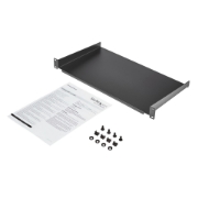 Picture of StarTech.com 1U Fixed Server Rack Mount Shelf - 10in Deep Steel Universal Cantilever Tray for 19" AV/ Network Equipment Rack - Heavy Duty Steel - Weight Capacity 44lbs/20kg, Black