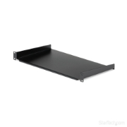 Picture of StarTech.com 1U Fixed Server Rack Mount Shelf - 10in Deep Steel Universal Cantilever Tray for 19" AV/ Network Equipment Rack - Heavy Duty Steel - Weight Capacity 44lbs/20kg, Black