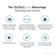 Picture of StarTech.com 1U Fixed Server Rack Mount Shelf - 10in Deep Steel Universal Cantilever Tray for 19" AV/ Network Equipment Rack - Heavy Duty Steel - Weight Capacity 44lbs/20kg, Black
