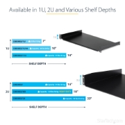 Picture of StarTech.com 1U Fixed Server Rack Mount Shelf - 10in Deep Steel Universal Cantilever Tray for 19" AV/ Network Equipment Rack - Heavy Duty Steel - Weight Capacity 44lbs/20kg, Black