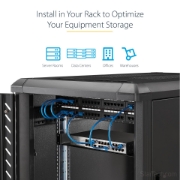 Picture of StarTech.com 1U Fixed Server Rack Mount Shelf - 10in Deep Steel Universal Cantilever Tray for 19" AV/ Network Equipment Rack - Heavy Duty Steel - Weight Capacity 44lbs/20kg, Black