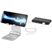 Picture of StarTech.com Phone and Tablet Stand - Foldable Universal Mobile Device Holder for Smartphones & Tablets - Adjustable Multi-Angle Ergonomic Cell Phone Stand for Desk - Portable - Silver