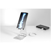 Picture of StarTech.com Phone and Tablet Stand - Foldable Universal Mobile Device Holder for Smartphones & Tablets - Adjustable Multi-Angle Ergonomic Cell Phone Stand for Desk - Portable - Silver