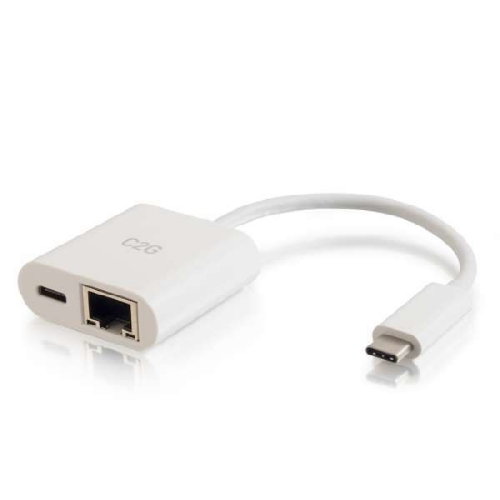 Picture of C2G USB C to Ethernet Adapter With Power Delivery - White - Network Adapter