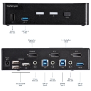Picture of StarTech.com 2 Port DisplayPort KVM Switch - 4K 60Hz - Single Display - Dual Port UHD DP 1.2 USB KVM Switch with Integrated USB 3.0 Hub & Audio - Dell HP Apple Lenovo - TAA Compliant