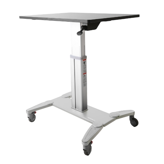 Picture of StarTech.com Mobile Standing Desk - Portable Sit Stand Ergonomic Height Adjustable Cart on Wheels - Rolling Computer/Laptop Workstation Table with Locking One-Touch Lift for Teacher/Student