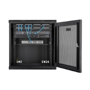 Picture of StarTech.com 4-Post 12U Wall Mount Network Cabinet with 1U Shelf, 19" Hinged Wall-Mounted Server Rack for Data / AV / Electronics / Computer Equipment, Flexible Vented Rack Enclosure