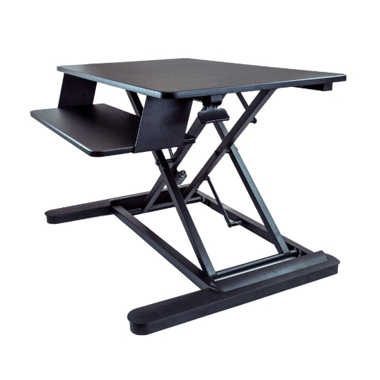 Picture of StarTech.com Sit Stand Desk Converter with Keyboard Tray - Large 35” x 21" Surface - Height Adjustable Ergonomic Desktop/Tabletop Standing Workstation - Holds 2 Monitors - Pre-Assembled