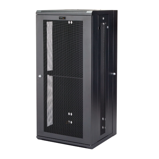 Picture of StarTech.com 4-Post 26U Wall Mount Network Cabinet with 1U Shelf, 19" Hinged Wall-Mounted Server Rack for Data / AV / Electronics / Computer Equipment, Flexible Vented Rack Enclosure