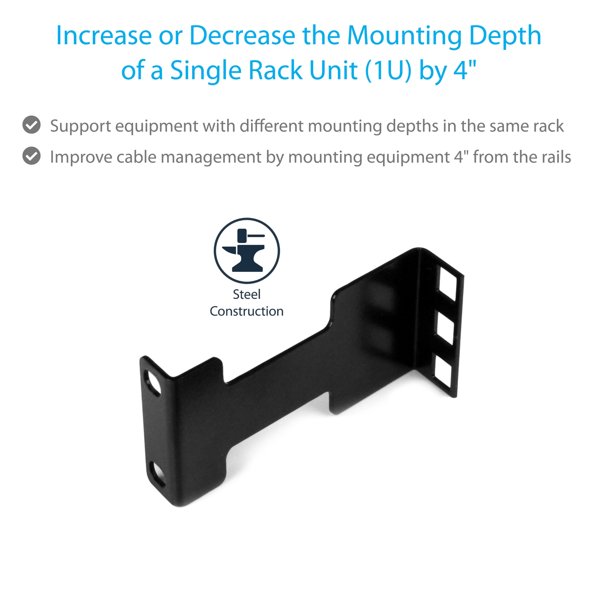 Rail Adapter Server Rack StarTech.com Rail Depth Adapter Kit for Server Racks - 1U - Zondox