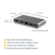 Picture of StarTech.com USB C Multiport Adapter, Dual 4K Monitor, USB-C to Dual HDMI Adapter, 2x USB-A Ports, 100W PD 3.0, Gigabit LAN Port - Replaced by 120B-USBC-MULTIPORT