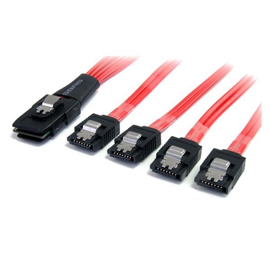 Picture of StarTech.com 1m Serial Attached SCSI SAS Cable - SFF-8087 to 4x Latching SATA