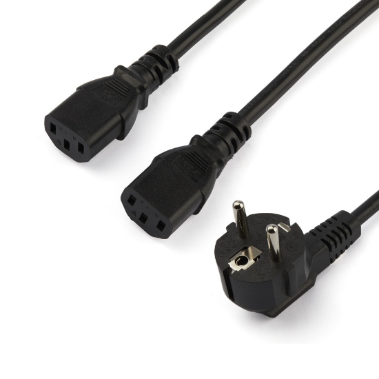 Picture of StarTech.com 2m (6ft) Computer Power Y Cord, 18AWG, EU Schuko to 2x C13, 10A 250V, Black Replacement AC Power Cord, Printer Power Cord, PC Power Supply Cable, Monitor Power Cable - UL Listed