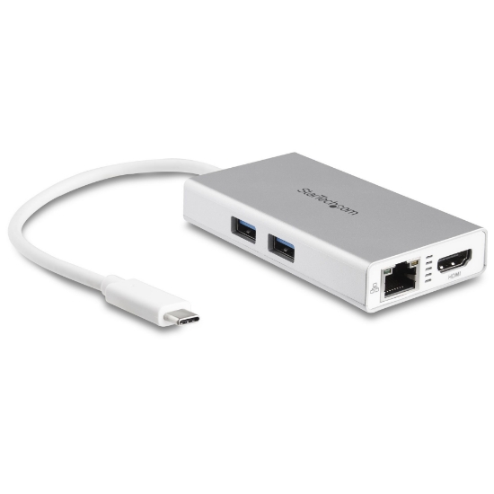 Picture of StarTech.com USB-C Multiport Adapter - USB-C Travel Docking Station w/ 4K HDMI - 60W Power Delivery Pass-Through, GbE, 2pt USB-A 3.0 Hub - Portable Mini USB Type-C Dock for Laptop - White