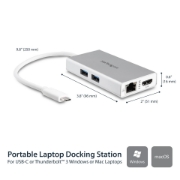 Picture of StarTech.com USB-C Multiport Adapter - USB-C Travel Docking Station w/ 4K HDMI - 60W Power Delivery Pass-Through, GbE, 2pt USB-A 3.0 Hub - Portable Mini USB Type-C Dock for Laptop - White