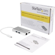 Picture of StarTech.com USB-C Multiport Adapter - USB-C Travel Docking Station w/ 4K HDMI - 60W Power Delivery Pass-Through, GbE, 2pt USB-A 3.0 Hub - Portable Mini USB Type-C Dock for Laptop - White